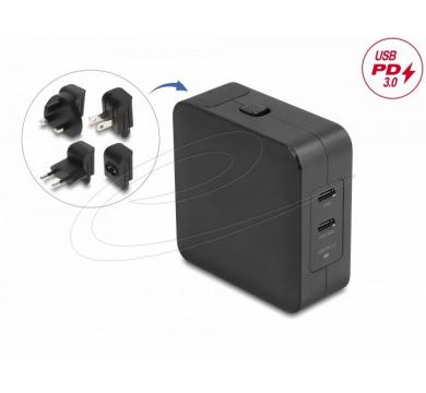 Delock USB GaN Charger 2 x USB Type-C PD 3.0 with 65 W including power adapter for EU / US / UK