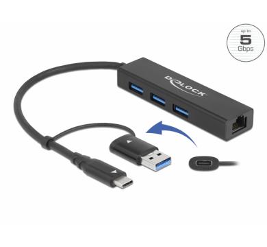Delock 3 Port USB 3.2 Gen 1 Hub + Gigabit LAN