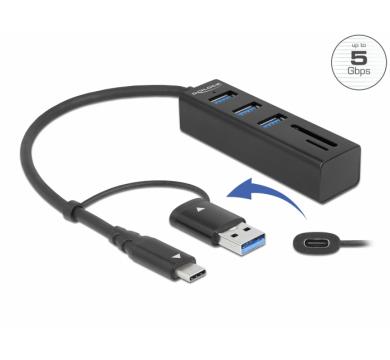 Delock 3 Port USB 3.2 Gen 1 Hub + SD and Micro SD Card Reader
