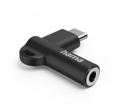 Adaptor AUX HAMA, USB-C la 3.5mm jack, Aux, 90°, Negru