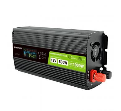 Green Cell PowerInverter LCD 12 V 500 W/1000 W Pure sine wave inverter